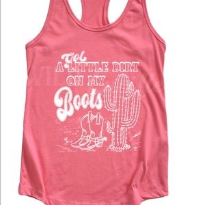 ❌Sold❌❗️Got A Little Dirt On My Boots Western Graphic Racerback Tank❌SOLD❌❗️